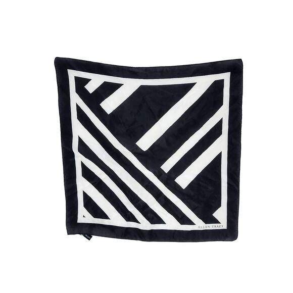 Ellen Tracy Silk Square Women’s Scarf Geometric Design Black and White - Picture 1 of 5